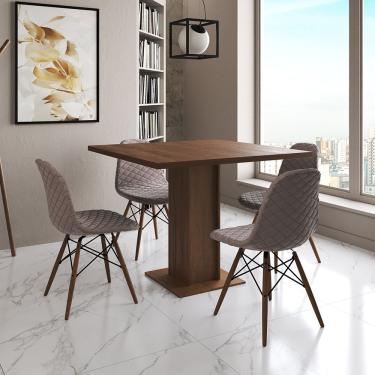 Imagem de Mesa Jantar Londres Quadrada Amêndoa 90Cm 4 Cadeiras Eames Estofadas Nude Médio Madeira