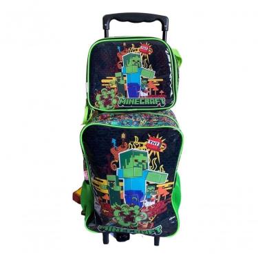 Imagem de Kit Mochila Rodinha Lancheira Térmica Infantil Escolar Menino Gamer Minecraft Sestini