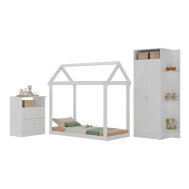 Imagem de Quarto Infantil Com Cama Montessoriana Encanto Multimóveis Mx4283 Branco
