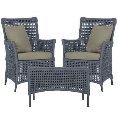 Imagem de 2 Poltronas E 1 Mesa Igapó Alumínio Preta Corda Náutica E8 Prata