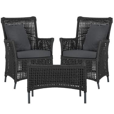 Imagem de 2 Poltronas E 1 Mesa Igapó Alumínio Preta Corda Náutica E11 Preto