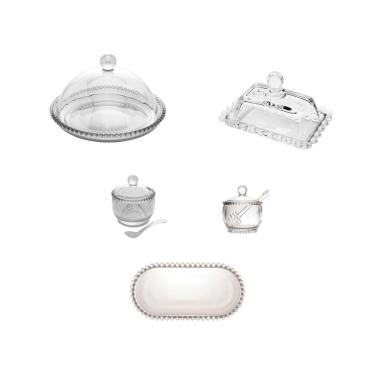 Imagem de Kit Queijeira + Manteigueira + Açucareiro + Meleira + Travessa Pearl Wolff Transparente