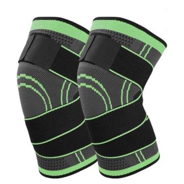 Imagem de Kit Par Joelheira Compressão Ajustável Ortopédica Elástica Alívio Dor Proteção Esportes Preto