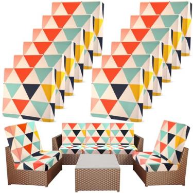 Imagem de Newwiee 12 peças de capas de almofada elásticas para área externa, capas de sofá de substituição para sofá, cadeira, varanda, pátio, protetor de móveis, flexibilidade e lavável (geométrico, colorido)