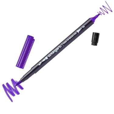 Imagem de KINGART Caneta esferográfica TT109-1 PRO Twin-Tip Purple Color 445 Series Single Brush Pen, ponta de pincel de ponta dupla e ponta fina, tinta não tóxica à base de água, roxo