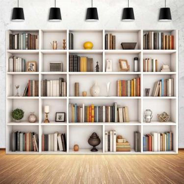 Imagem de Pano de fundo de estante, pano de fundo branco moderno para fotografia de biblioteca de escritório, biblioteca doméstica, fundo de livro para videoconferência, decoração de escritório, fundo de