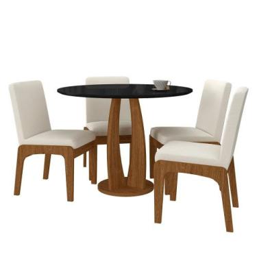 Imagem de Mesa Redonda Houston 4 Cadeiras Estofadas Freijó/pto/bouclé Off - M.a 