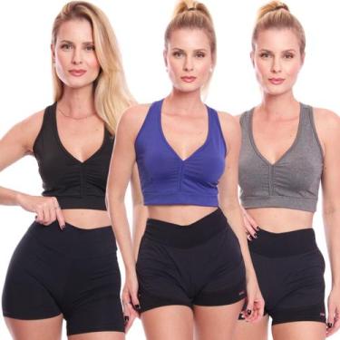 Imagem de Kit 3 Top Feminino Academia Treino Alta Sustentação Fitness - Brás e C