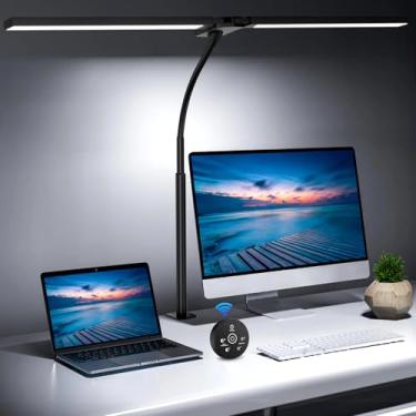 Imagem de KSTARITE Luminária De Mesa Led 24 W Com Braçadeira, Regulável Daul Head Para Escritório Doméstico, Controle Remoto Que Protege Os Olhos, Monitor Computador Ajustável Pescoço Ganso Arquitetos, Bancad