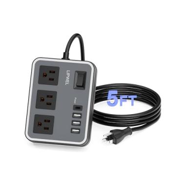Imagem de LIPWEL Filtro De Linha Com 3 Tomadas, Portas Carregamento Usb E 1 Porta Usb-C, Cabo Extensão 1200 W, 1,5 M, Preto, Interruptor Proteção Contra Sobrecarga, Sem Protetor Surtos, Para Cruzeiro, Viagem,