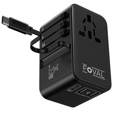 Imagem de FOVAL Adaptador De Tomada Viagem Europeu, Universal Com Cabo Usb C Retrátil, Energia Internacional Tudo-Em-Um Para Europa, Itália, Reino Unido, Eua E Austrália (35 W)