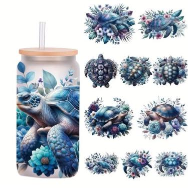 Imagem de Wmqexe Peças De Adesivos À Prova D'Água Para Copos, Tartaruga Marinha, Rosa, Azul, Oceano, Uv, Dtf, Transferência Copos Vidro, Móveis, Artesanato, Faça Você Mesmo, Esfregar, Garrafa Água, Laptop, De