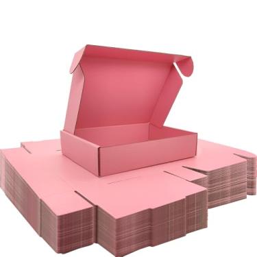 Imagem de Lmuze Conjunto De 50 Caixas Pequenas Para Remessa 9 X 6 2 Polegadas - Papelão Ondulado Rosa Embalar Produtos Correspondência