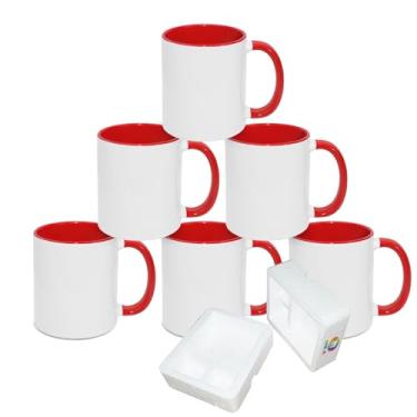 Imagem de MR.R Canecas de café em branco de sublimação de 325 ml, copo branco em branco com caneca interna e alça de cor vermelha, conjunto de 6