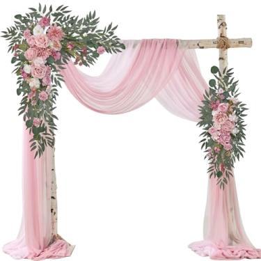 Imagem de Fsslower Kit De Flores Para Arco Casamento Com Cortina (Pacote 4) - 2 Peças Tecido Drapeado Artificiais Decoração Pérgola Cerimônia E Cenário Recepção (Rosa Empoeirado)