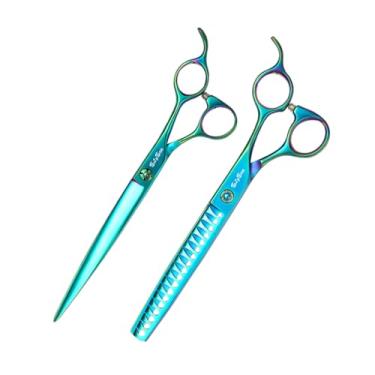 Imagem de SnipStar Professional Pet Tesoura Conjunto VG10 7,5 polegadas tesoura reta e 7 polegadas Chunker 18 dentes para o cuidado do cão, taxa de diluição 45%