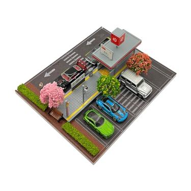 Imagem de Malamfans Vitrine De Modelo Carro Em Escala 1/64, Hot Wheels, Parque Diorama Cênico Com Luzes Led (A Entrada Do Metrô Inclui 6 Vagas Estacionamento), Branca