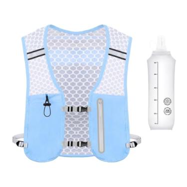 Imagem de YIJU Colete de corrida para mulheres e homens, bolsos para celular, mochila portátil para água, mochila de hidratação para trilha, corrida, ciclismo, Azul