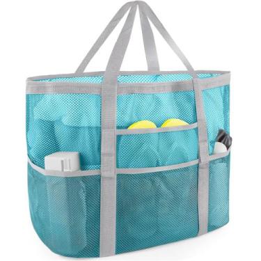 Imagem de Bolsa de praia de malha SRISE Sacola de praia grande para família (azu