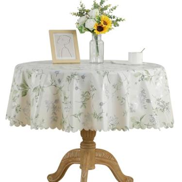 Imagem de Fhberni Toalha de mesa de PVC resistente com estampas florais vibrantes, impermeável, limpável, capa de mesa de plástico durável para festas, casamentos, decoração de férias (redonda 139 cm, verde 1)