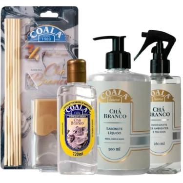 Imagem de Kit Aromas Coala: Difusor de Aromas Chá Branco 100ml, Limpador Perfumado 120ml, Sabonete Líquido 500ml e Odorizante Spray 260ml