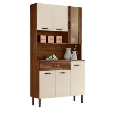 Imagem de Kit Cozinha 6P 1G 91 cm Golden Nogueira Off White Cp Ripado KTP - Kits