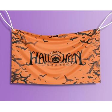 Imagem de Bandeira Decorativa Abóbora Happy Halloween 80cmx140cm Tecido Oxford 1