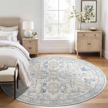 Imagem de jinchan Tapete redondo de 1,8 m, vintage, para cozinha, interior, ultrafino, estampa floral, lavável, círculo de 1,8 m, para casa de fazenda, antiderrapante, sala de jantar, sala de estar, quarto