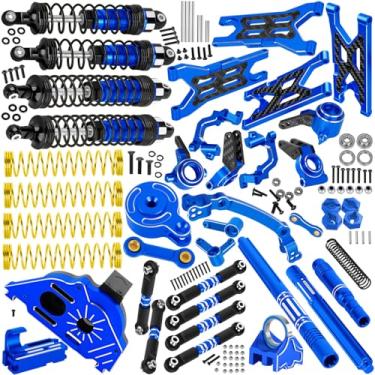 Imagem de BRCatWPark RC Upgrades Part for 1/10 Granite/Senton 3S & Mega550,Shock,A-Arm,Caster Block,Steering Blocks,Stub Axle Carriers,Links,Gearbox,Center Driveshaft Axles,Support,25T Spline,Steering,Blue
