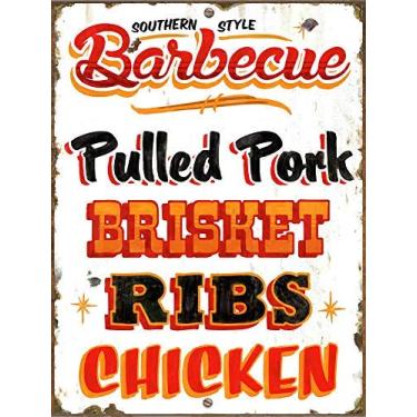 Imagem de HAIMAX Placas de Metal Estilo Sulista Churrasco Carne de Porco Desfiada Peito Costelas Frango Vintage Placa de Lata Parede Casa Placas Presente 8X12