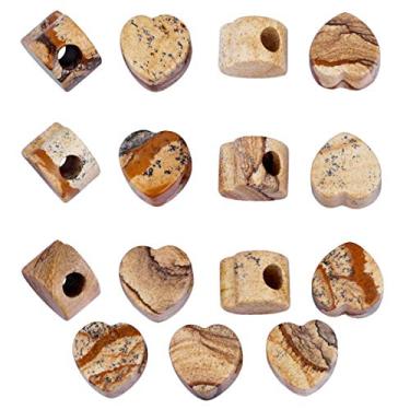 Imagem de Nupuyai Contas soltas de pedra grande em formato de coração para fazer joias, pulseira de berloques de contas europeias, pacote com 15, Light Brown, 1