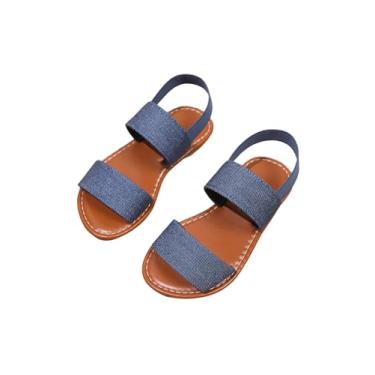 Imagem de Verdusa Sandálias femininas de couro trançado com tira no tornozelo e bico aberto, Jeans azul, 13.5 Big Kid