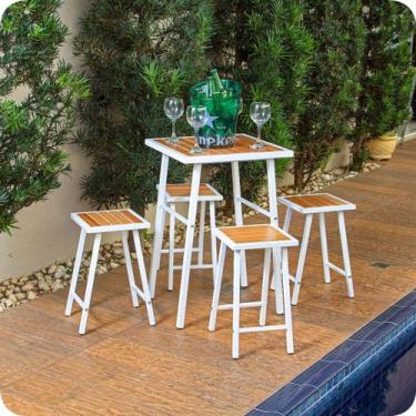 Imagem de Conjunto De Mesa E 4 Bancos Quadrado Branco Área Externa - MetalCromo