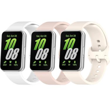 Imagem de HAOZHI 3Peças Pulseiras Compatível com Samsung Galaxy Fit 3,Bracelete Pulseira Correia de Silicone para Samsung Galaxy Fit3 (Branco+Rosa Nebulosa+Luz Estelar)