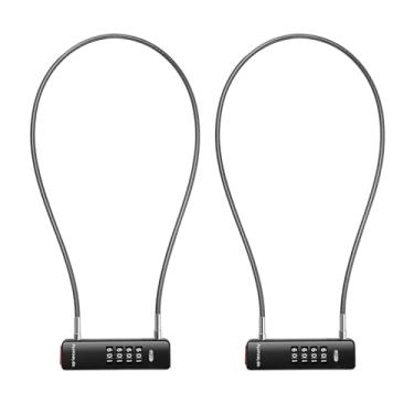 Imagem de UP Security Combo Cadeado de bicicleta com cabo, trava de combinação de 4 dígitos para portão de cerca ao ar livre, seguro para bagagem, scooter, trava de cabo U com código, para geladeira (preto +