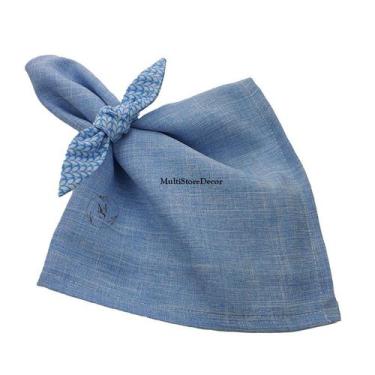 Imagem de KIT 04 Argola Porta Guardanapo Anel Lacinho Trama Azul Tecido Estampa 