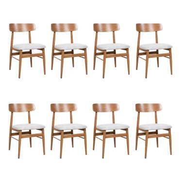 Imagem de Kit 8 Cadeiras De Jantar Delta Estrutura Aço Carbono Laminado Natural Com Estofado Linho Cru