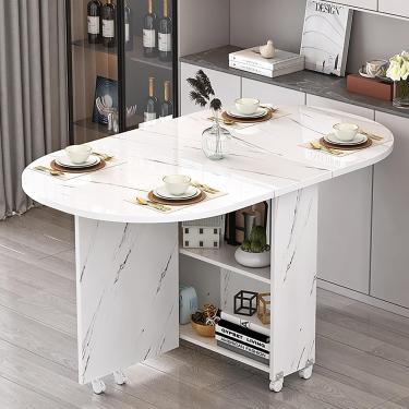 Imagem de Mesa De Jantar Dobrável Com 6 Rodas, Gaveta D Prateleira De Armazenamento De 2 Camadas, Mesa De Folha De Queda Para Pequeno Espaço Mesa De Jantar Que Economiza Espaço Para S, B, L:120cm/47.2in