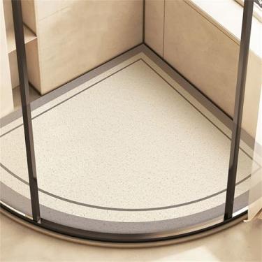 Imagem de Tapete seguro em forma de leque tapete de chuveiro antiderrapante, tapetes de banho confortáveis com dreno, tapetes de banheiro de bucha de PVC para áreas molhadas, acessórios de banheiro de secagem