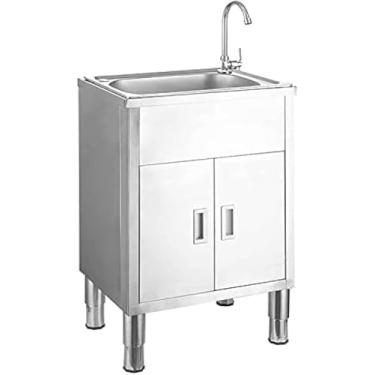 Imagem de Kit De Pia De Utilidade De Lavanderia Tudo-em-um Armário De Pia De Aço Inoxidável 304 Processo De Trefilação De Fio De Aço Inoxidável Armazenamento De Grande Espaço