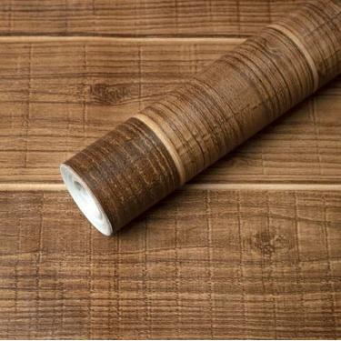 Imagem de Hopeak Papel de parede de madeira sintética para destacar e colar papel de parede decorativo de vinil autoadesivo removível 17,5 x 393,7 polegadas marrom escuro