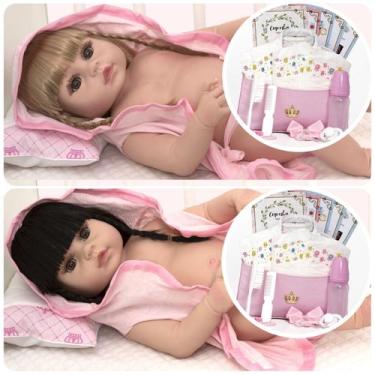 Imagem de Bebe Reborn Meninas Gêmeas 100% Silicone 40 Itens Roupão - Cegonha Reb