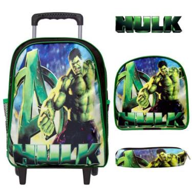 Imagem de Kit Mochila Masculina Escolar Rodinha Hulk Vingadores Marvel - TOYS 2U