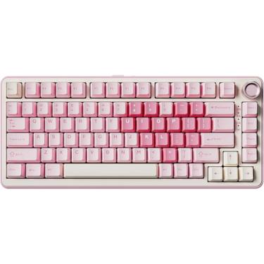Imagem de Teclado mecânico sem fio B75 PRO, 75% junta de teclado para jogos, teclado personalizado Hot Swap com botão, interruptores pré-lubrificados RGB, Bluetooth/Tipo-C/2,4G (rosa, Milk Switch)