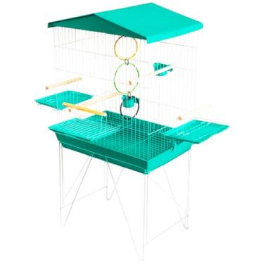Imagem de Gaiola Viveiro Para Aves Mansas E Calopsita pe suporte Grande Luxo (Verde)