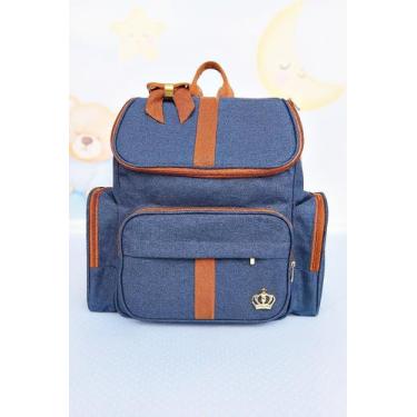 Imagem de Mochila Bebe Maternidade G Luxo Azul Marron Linho - crush, Azul
