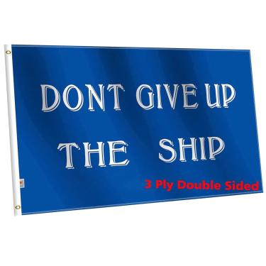 Imagem de Bandeira de navio pirata Don't Give Up da Rhungift grande 9x14 cm, moderada ao ar livre ambos os lados 100D poliéster, Commodore Perry, Oliver Hazard Perry, bandeira de jogos de batalha naval