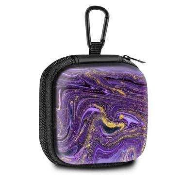 Imagem de Bolsa de armazenamento de moedas com cabo de dados quadrado, à prova de choque e à prova de quedas, material de EVA compatível com AirPods (mármore roxo)