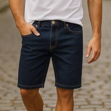 Imagem de Bermuda Jeans Slim Casual Masculina Elastano 412 - IRON, Azul, 44