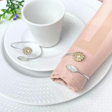 Imagem de Kit 06 Porta Guardanapo Argola Mesa Posta Flor Com Cristal - LADO DE C